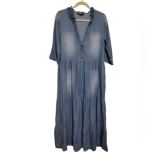 CZ Collection by Cezele Blue Chambray Tencel Casual Denim Maxi Dress, Size S - Picture 1 of 10